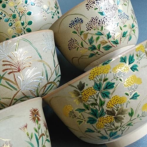 茶道具　富永玄山作　秋七草絵　数茶碗　七客　共布共箱　F　9964A Amazon | 【茶道具】 数茶碗 神戸薩摩 秋の七草 *富永*冨永玄山* 7碗