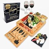 Set Tabla de Queso de Bambú y Cuchillos, Cuencos de Cerámica y Abrebotellas – Bandeja Queso 100% Madera Orgánica, Tabla Charcutería
