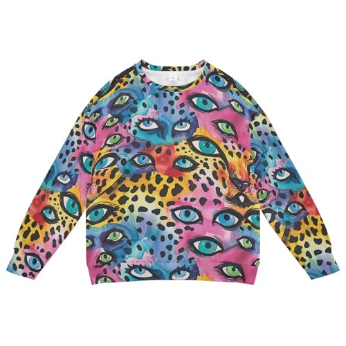 JUNZAN Leopard Eyes Ball on Rainbows Weird Big Boys Sweatshirts Hoodies Long Sleeve Sweatshirts for Boys Camping 4T