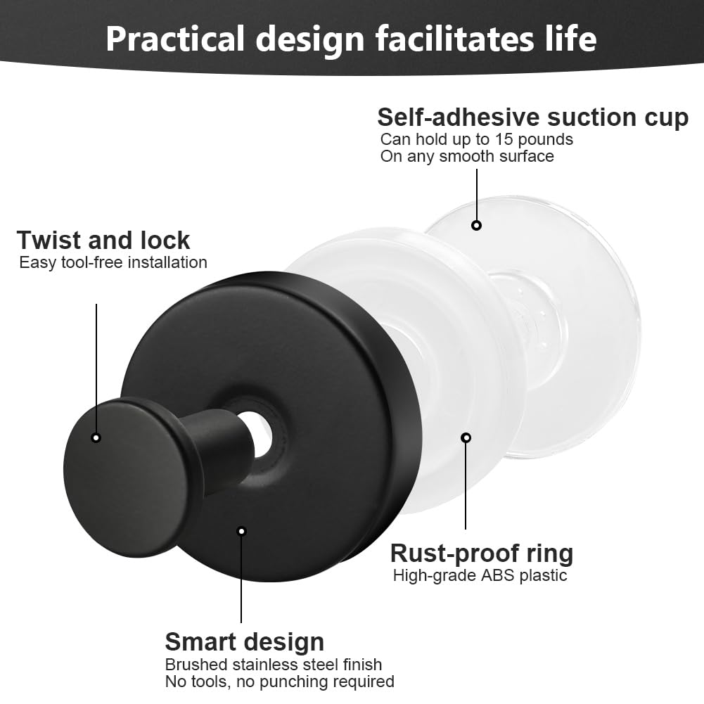 flintronic Vacuum Suction Cup Hooks, Stainless Steel Waterproof Heavy Duty Towel Suction Cup, Waterproof Suction Cup Hook - Image 3