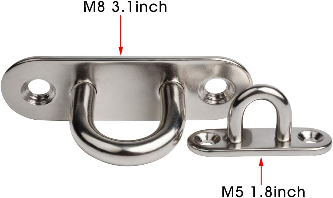 10-Pack 304 Stainless Steel Ceiling Hook Ring Hooks 1. 8 inch M5 Strip Type Eye Plate with Enclosed Hook Boat Rigging Heavy Duty Ceiling & Wall Mount Hanging Hardware Fitting - Image 5