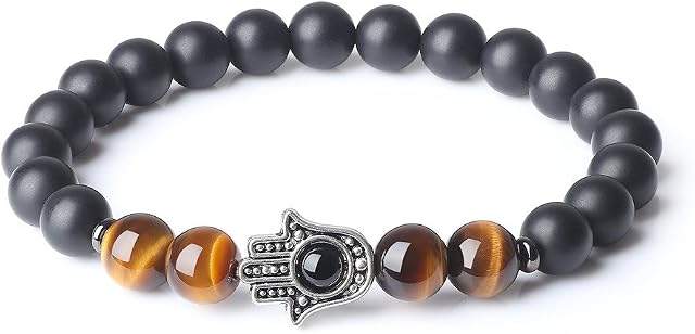 COAI Onyx Tiger Eye Hamsa Hand Protection Stone Bracelet