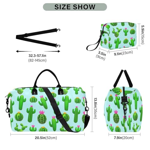Cactus Plant Lightblue Travel Duffel Bag for Men Women with Makeup Bag Weekend Overnight Carry On Bags for Hospital Travel Gym3