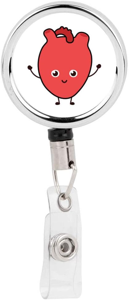 Andaz Press Retractable Badge Reel Holder with Clip, Heavy Duty Metal Name Tag Retractable ID Key Belt Clip Heart, Funny Cartoon Animated Organs Anime Nurse Doctor ER Work Gift