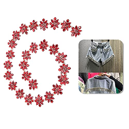 Hapivida Diamante Lace Trim Ribbon Chain 1 Yard 3.5cm Width Sparkling Crystal Rhinestones Trim Bridal Dress Applique for Wedding Dress Decoration(Red) - Image 4