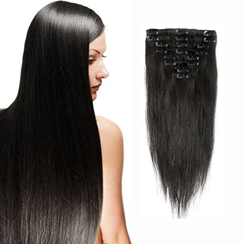 24" / 24 inch 120g Clip in 100% Remy Human Hair Extensions 10"-24" Grade 7A Quality Full Head 8pcs 18clips Long Soft Silky Straight for Women Fashion , #1 Jet Black