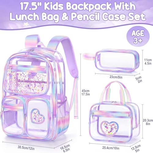 Image of Fimibuke Clear Backpack for Girls, 3PCS Heavy Duty PVC Transparent Kids Backpack for Teen Girls, School, Concert, Stadium Events Approved See Through School Girl Bookbag with Lunch Box & Pencil Case
