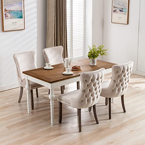 Habitrio Dining Chairs Set Of 2, Upholstered Wing-Back Button Tufted Dining Chair With Backstitching Nailhead Trim And Solid Wood Legs, Seat Height 18.9" (Beige) #TOP2