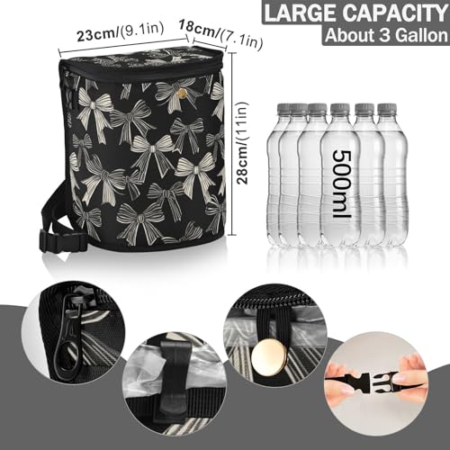 Image of Car Trash Can Black White Bow Car Garbage Bag with Lid Hanging Waterproof Leak Proof Vehicle Storage Bin