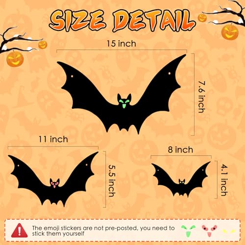 12 Pack Hanging Bats Halloween Decorations, 3 Sizes Flying Bat Decor - image 2