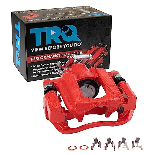 Image of TRQ Rear Left Brake Caliper Red with Mounting Bracket Performance Driver