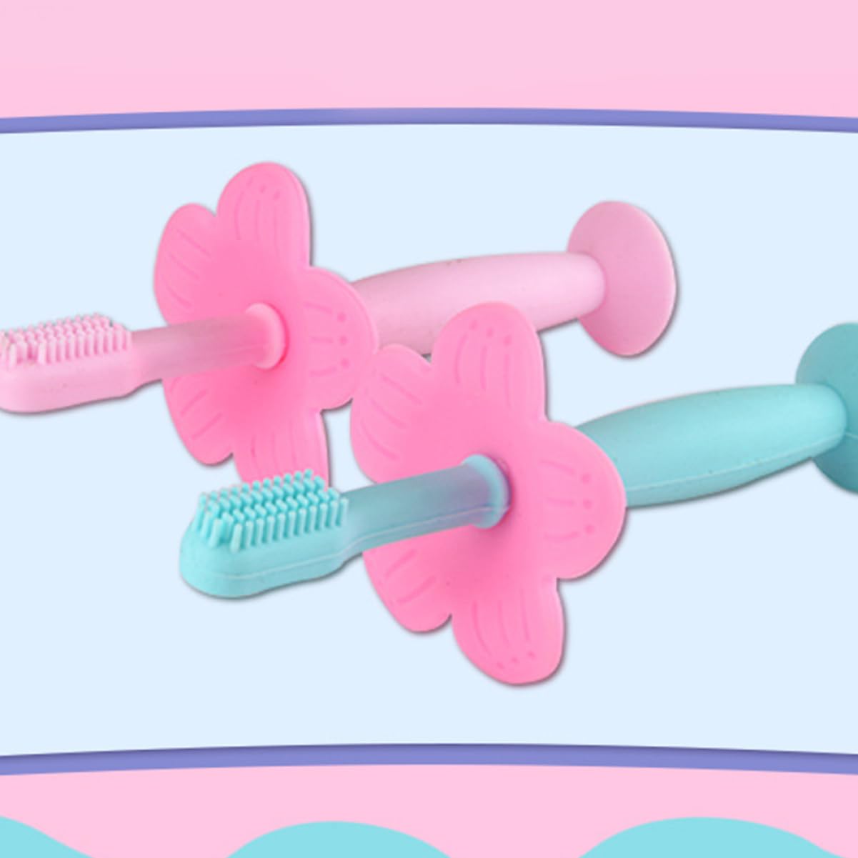 FRCOLOR 6pezzi Spazzolini Manuali Siliconper Ragazzo Ragazza Con Protezionper Gengive Rosa e Blu Per Igiene Orale Dei Piccoli Per Ai Denti Da Latte