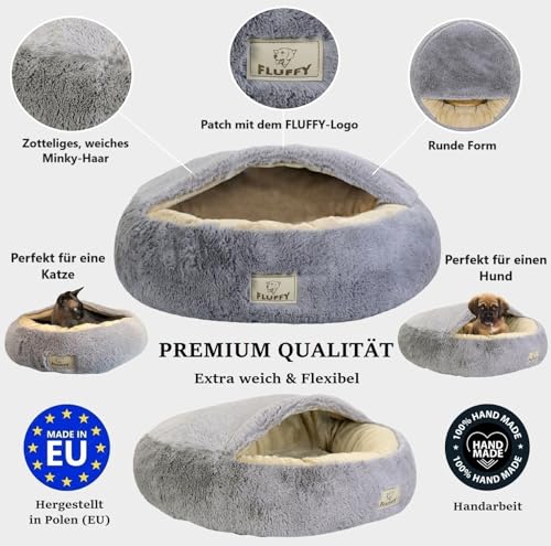 KING DOG Hundebett Ø 50 cm überdachtes Hundebett Katzenhöhle Donut-Bett Plüsch-Kunstfell-Nest Flauschiges rundes Hundekissen Hundesofa Katzenbett für kleine mittelgroße Hunde
