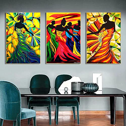 Peinture femme africaine danse vintage affiche murale salon 60x90cm