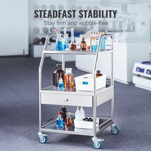 Vevor 2 SHELF STAINLESS STEEL UTILITY CART Utility Cart With 3 Shelves Shelf Stainless Steel With Wheels Rolling Cart Commercial Wheel Dental Lab Cart Utility Services thumb #3