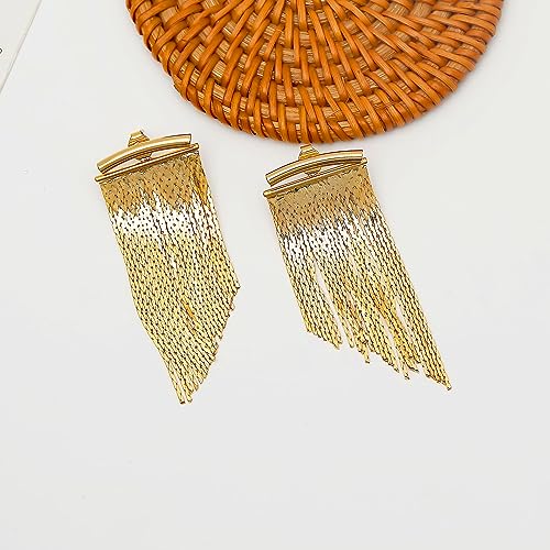 Gold Silver Tassel Earrings for Women Long Statement Ear Jackets Earrings Trendy Front Back Drop Dangle Bridal Fringe Formal Wedding Parties Earrings4