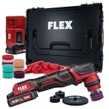 FLEX Mini Akku Poliermaschine PXE 80 10.8-EC/2,5 | Auto Profi Poliermaschinen Set mit Ladegerät + 2 Akkus + 30mm & 75mm Teller + Zubehör | exzentrisches & rotatives Arbeiten