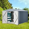 GarveeLife Outdoor Metal Storage Shed, 8x12 ft Metal Shed with Lockable Doors, Large Garden Tool Shed with Sturdy Frame Structure, for Backyard, Patio, Lawn, Grey