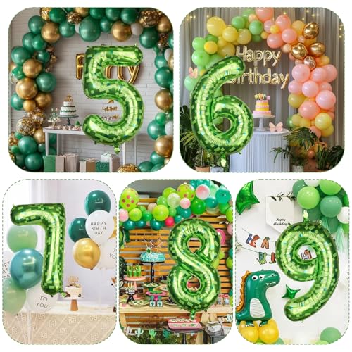 Image of 40 Inch Giant Green Pixel Number 0-9 Foil Balloons, Large Number Balloons Birthday Party Decoration Supplies (Number 0)