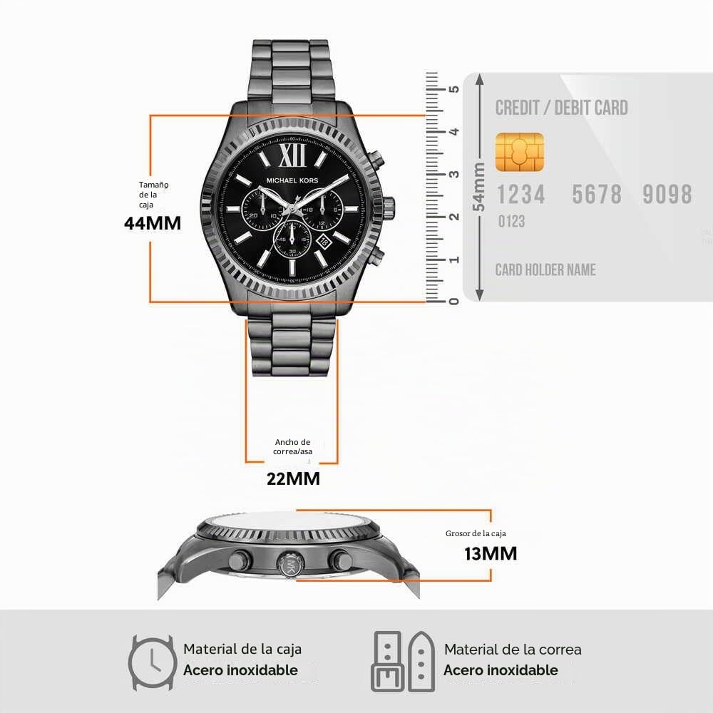 Michael Kors Reloj Lexington para Hombre, Movimiento cronógrafo de Cuarzo de 44 mm con Correa de Acero Inoxidable