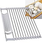 heuchaey Escurreplatos Plegable,Escurreplatos Acero Inoxidable sobre Fregadero,Escurreplatos Acero Inoxidable sin BPA,Escurridor Enrollable para Cocina,Escurridor de Platos Plegable 43 x 32 cm