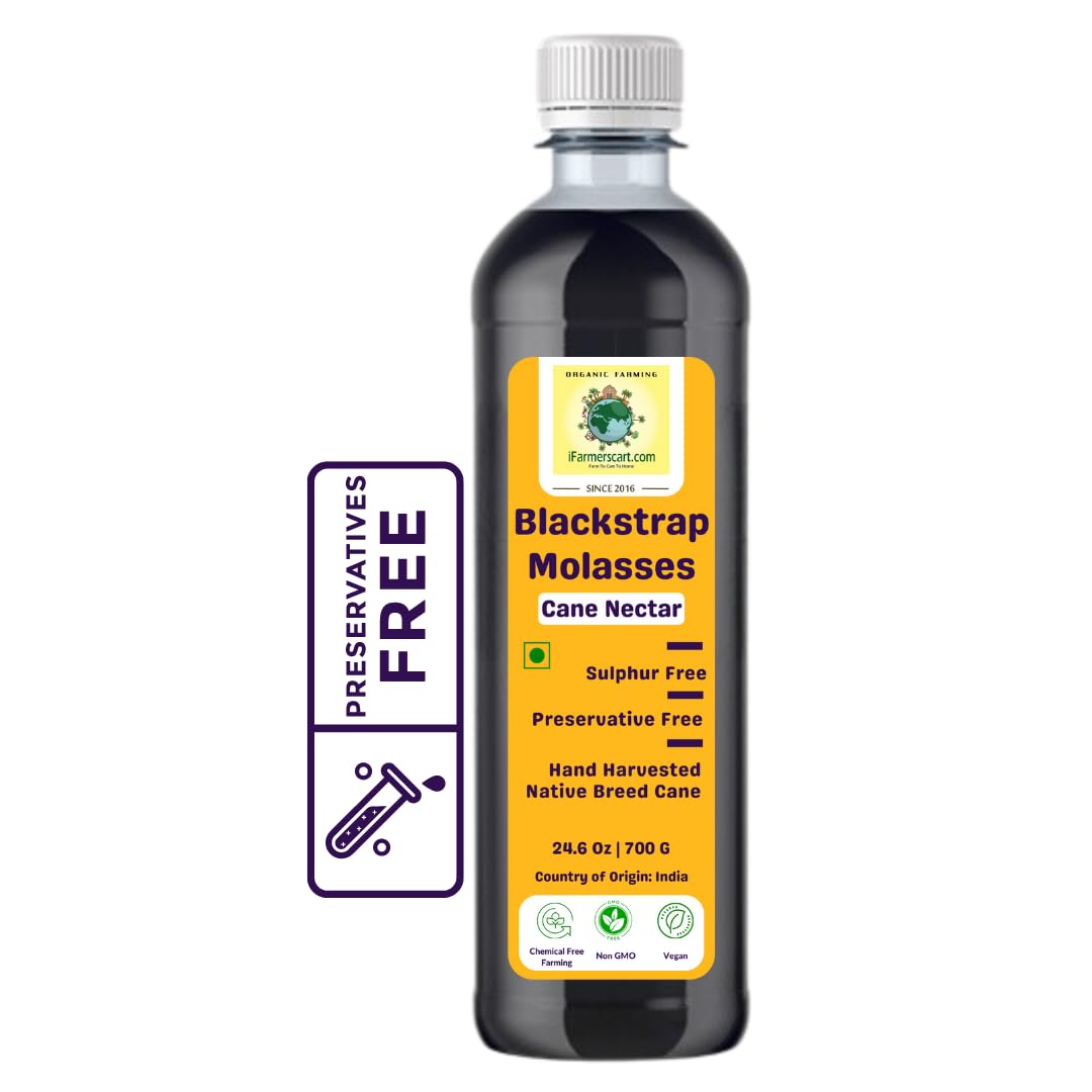 iFarmerscart Mélasse Blackstrap - 700g | Sans Soufre et Sans Conservateurs | Canne à Sucre Indienne Non-OGM | Récoltée à la Main des Rives Riches en Nutriments de la Rivière Kaveri