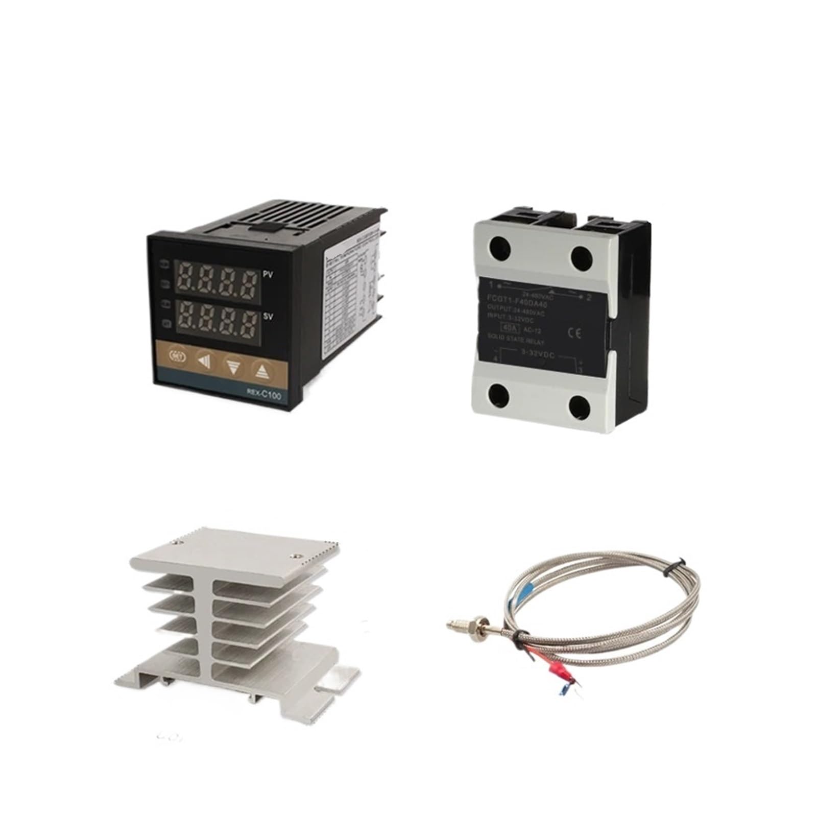 Regulator temperatury REX-C100 PID regulator temperatury 220 V, 400 stopni, cyfrowy termostat, wyjście 40 A, SSR, termopara typu K (zestaw 3 wyjścia SSR)