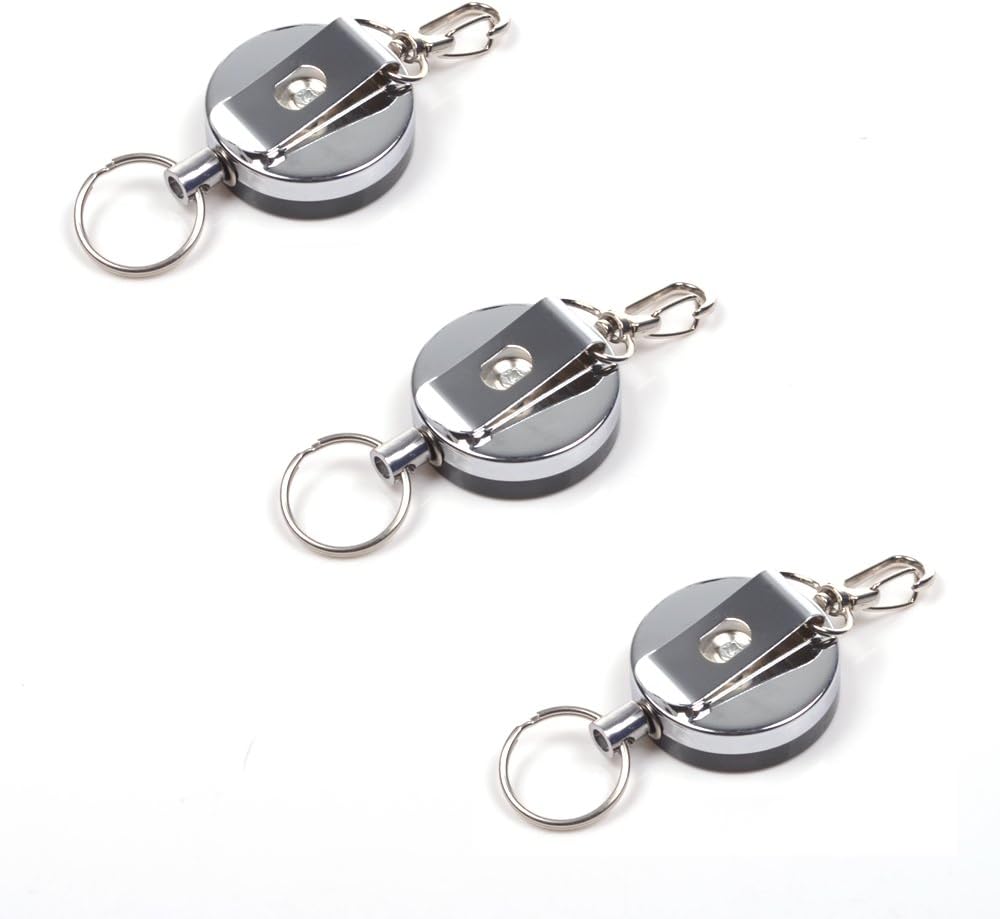 KLOUD City 3 PCS Heavy Duty Retractable Badge Holder Reels Key-ID-Badge-Belt Clip & Chain With Back Splint