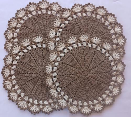 Jogo Americano - Sousplat de Crochê (kit 4 peças) (Marrom/Cru)