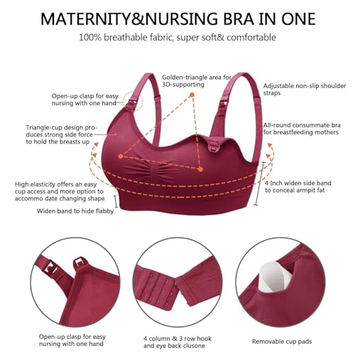 Image of Angelhood Nursing Bra 5 Pack Womens Maternity Breastfeeding Seamless Wireless Sleep Bra with Extenders