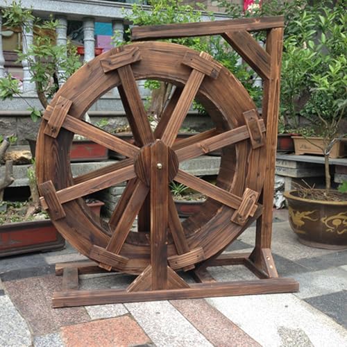 Fuente de madera con ruedas de agua, decoración de cascada para piscina, decoración vintage rústica, ornamental para estanque y patio trasero (30 cm)