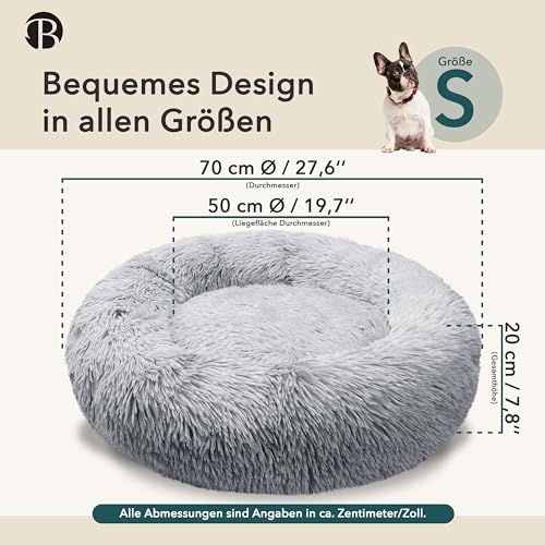 bluzelle Hundebett für Mittelgroße Hunde, 70cm Hundekissen Rund Donut Kissen Hundekorb Flauschig Plüsch, Ergonomisch Bezug Waschbar rutschfest Weich Kunstfell, Farbe:Hellgrau