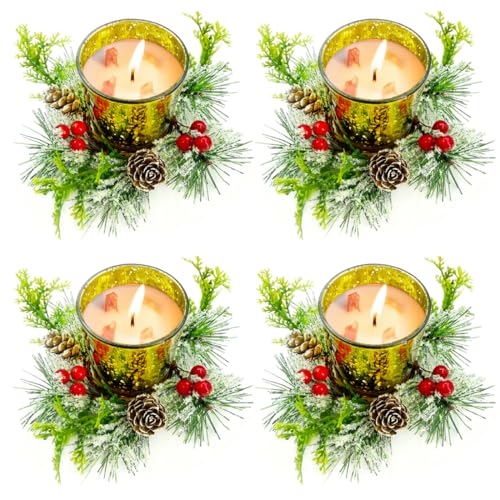 Yuragim Teelichthalter Weihnachten Windlicht Glas Kerzenhalter, 4er Set...