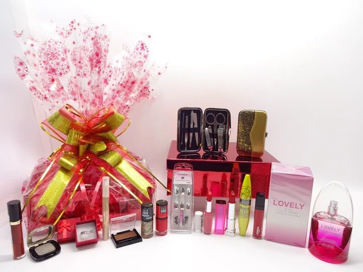 – Mother's Day Present 12pc Perfume and Branded Make Up Pamper Hamper Gift For Her, Luxury Beauty Box For Women - Mix Brands