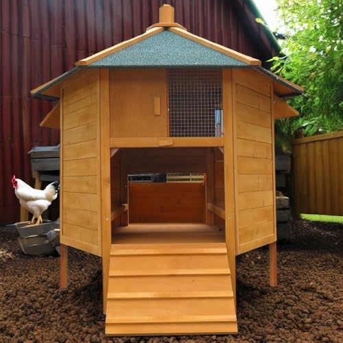 Mucola Hühnerhaus mit Nestbox, Rampe und Hühnerstangen Hühnerstall 6-Eck Pavillion 131x125 cm Gefügelstall Kleintierstall Legenester Hühnervoliere | für 5-8 Hühner | Mucola Hühnerhaus mit Nestbox, Rampe und Hühnerstangen Hühnerstall 6-Eck Pavillion 131x125 cm Gefügelstall Kleintierstall Legenester Hühnervoliere | für 5-8 Hühner |