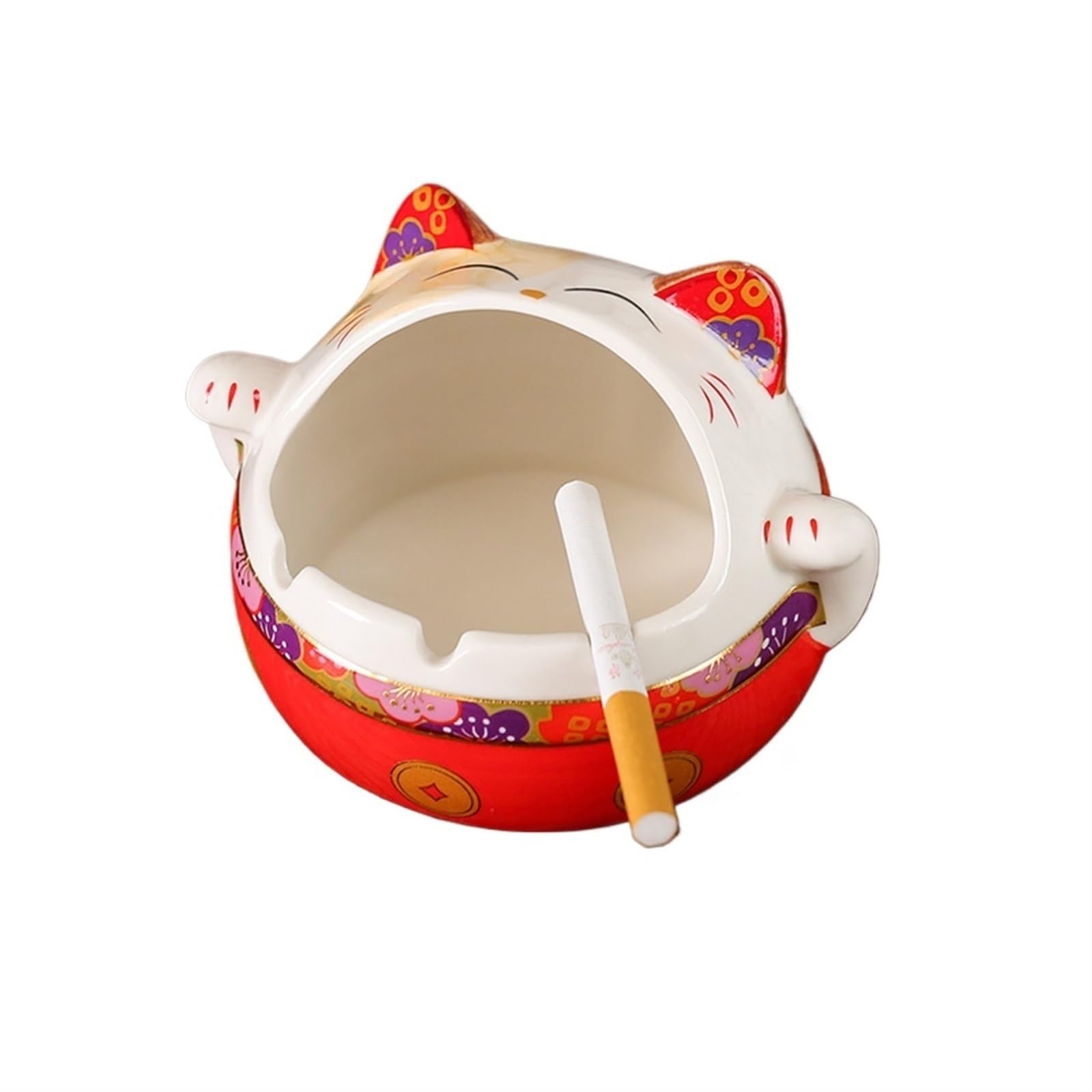 Ashtray Ceramic Windproof Lucky Cat Shaped Ash Holder for Smokers,Desktop Smoking Ash Tray