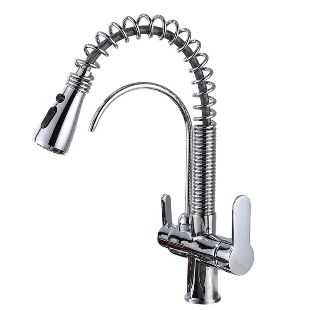 GLETSF 3 Kitchen Mixer Tap With Drinking Water Filter Brass Pullout Spray Faucet 360Swivel Design For Easy Use Durabkitchen Tap For Home & Restaurant,Black+gold,Chrome