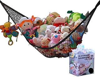 MiniOwls Rose Toy Hammock Organizer - Teddy Bear Hanging Storage for Girl's Bedroom. Pinkalicious Fuchsia Décor Accent. Strong Quality Elastic (Pink, X-Large)