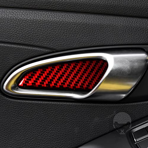 Uoada For Porsche 718 982 Cayman Boxster T S Gts Gts4.0 Spyder Gt4 Rs Real Carbon Fiber Car Interior Accessories Door Inner Side Handle Switch Bowl Cap Cover Trim Door Panel Decorative Sticker (Red) #TOP3