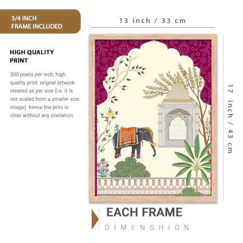 Image of kotart Indian Madhubani Wall Decoration | Madhubani Art Painting With Frame For Living Room Bed Room Hotel Wall Decor Digital Reprint Set of 3 (13x17 inch)