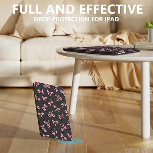 Coque iPad 10e génération antidérapante avec réveil automatique et porte-crayon noir et rose - 4