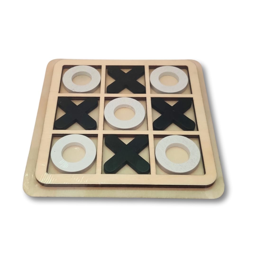 WeToyToy Wooden Tic Tac Toe Game | Board Games | Toys for Kids 5+ Years | Return Gifts for Kids Age 8-12 | (White & Black)