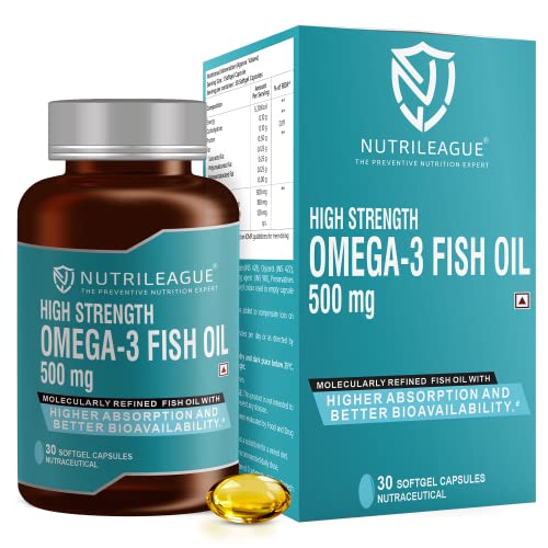 Image of High Strength Omega - 3 Fish Oil 500 mg | 2X EPA:DHA | Softgel Capsules | Heart Health | Nonveg (Pack Of 1)