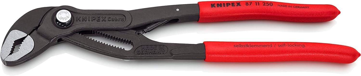 KNIPEX Cobra...matic Szczypce nastawne do rur w opakowaniu z zawieszką fosforanowana, szara pokryte antypoślizgowym tworzywem sztucznym, 87 11 250 SB