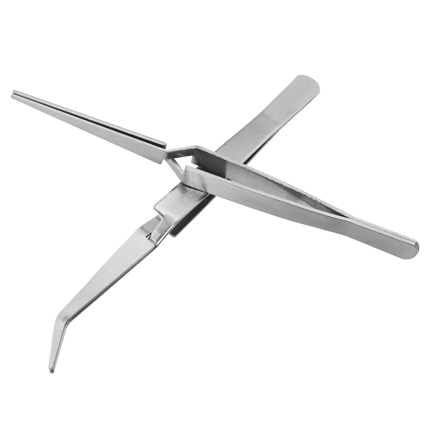 2-Piece Cross Lock Tweezers Set – Bent Tip, Fiber Grip, Self-Closing For Soldering & Jewelry