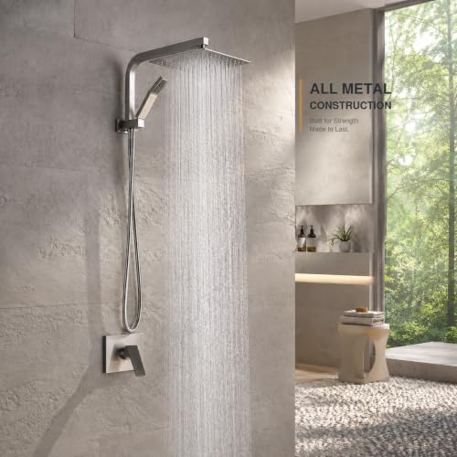 Image of Shower Faucet Set with Handheld, 10 inch Rain Shower Head, Brushed Nickel