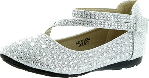 Link Kd-01Km Silver Girls Cute Rhinestone Ballet Ballerina Flats