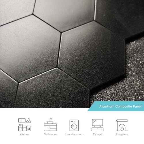 Azulejos negros autoadhesivos de aluminio hexagonal para cocina (12 hojas) 4