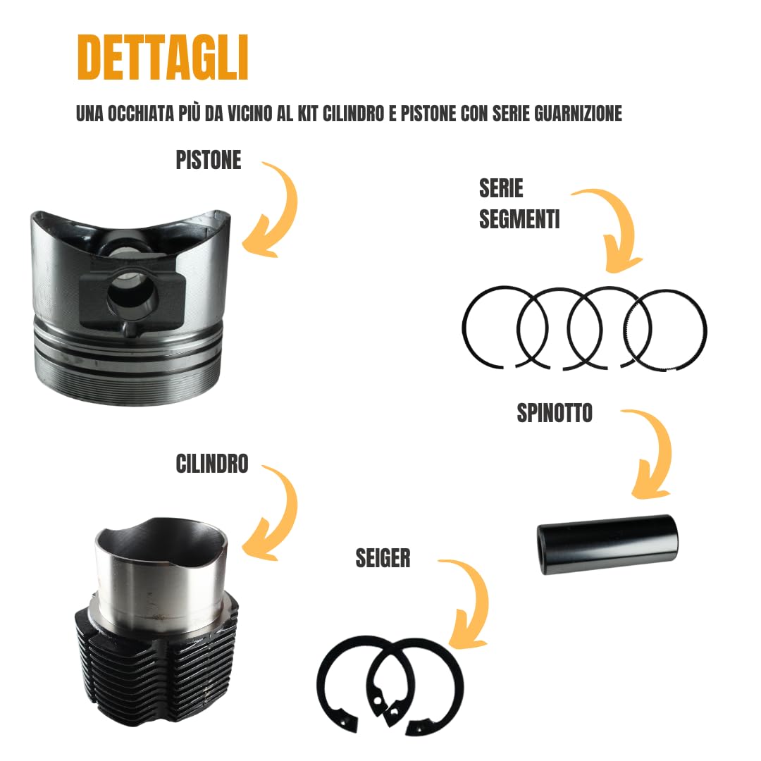 Generico Kit Cilindro e Pistone + Serie Guarnizione Completa e Paraoli Compatibile per Motore Lombardini Diesel 6LD 400 per Motozappa e Motocoltivatore