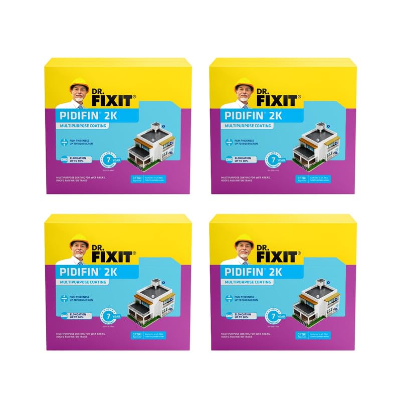 Dr. Fixit 112 Pidifin 2K 2-Parts Flexible Acrylic Cementitous Waterproofing for Bathroom, Roofs, Basement Wall, Suitable for Concrete and Masonry pack of 4